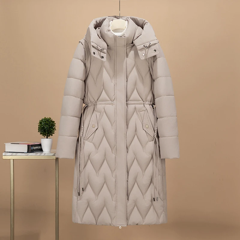 2025 ใหม่แฟชั่นยาวหนาหลวมกว่าเข่าฤดูหนาวที่ถอดออกได้แขนยาวHoodedลงผ้าฝ้ายเบาะJacket Coat