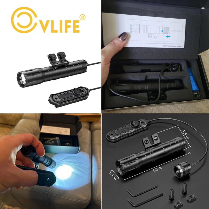 

EZshoot 1800 Lumens Flashlight Pressure Switch Strobe Mode Compatible with Rail Solid Aircraft Aluminum