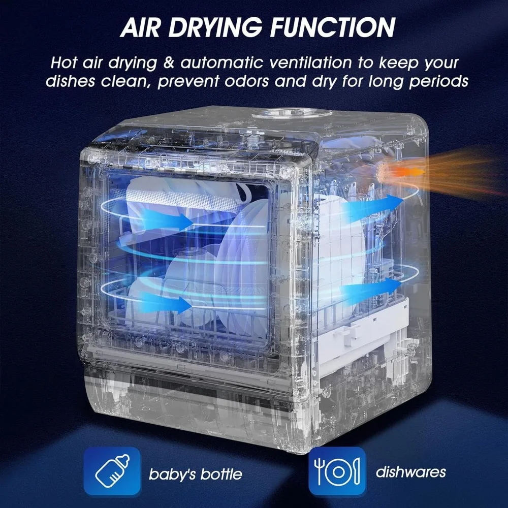 Airmsen เครื่องล้างจานแบบพกพา AE-TDQR03เครื่องล้างจานขนาดเล็กกะทัดรัดพร้อมถังเก็บน้ำขนาด5ลิตรในตัวและฟังก์ชั่นทำให้อากาศแห้ง