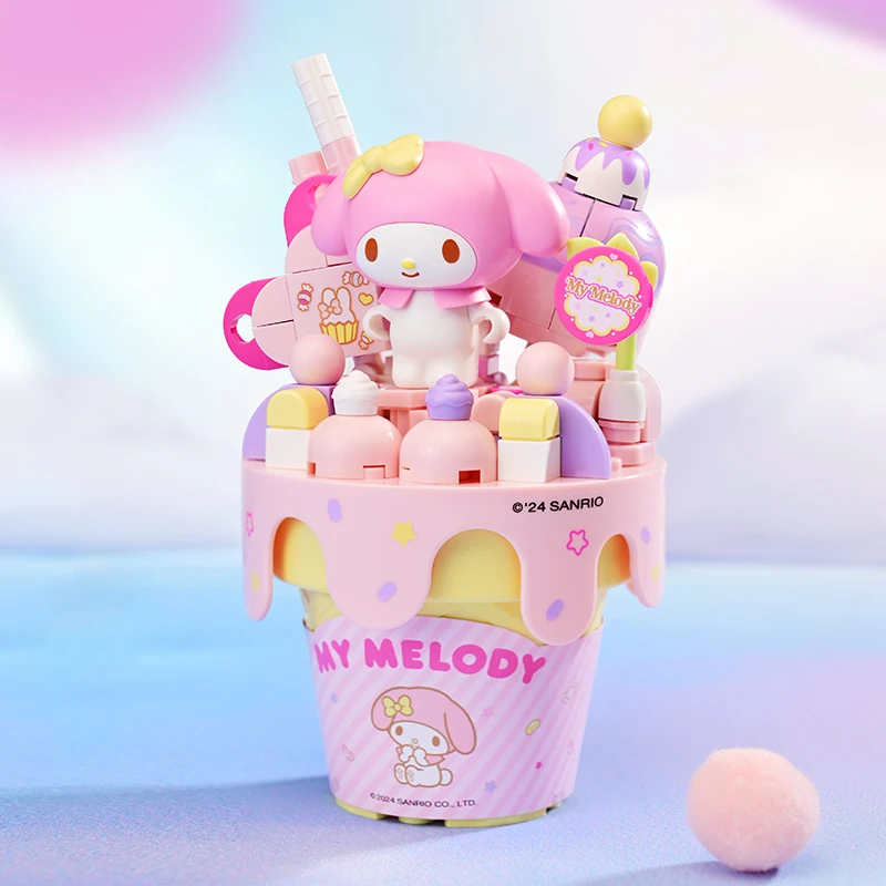 Anime Cartoon Keeppley Sanrio rożek do lodów Kuromi Pochacco klocki ozdoby figurki prezenty urodzinowe urządzenia peryferyjne