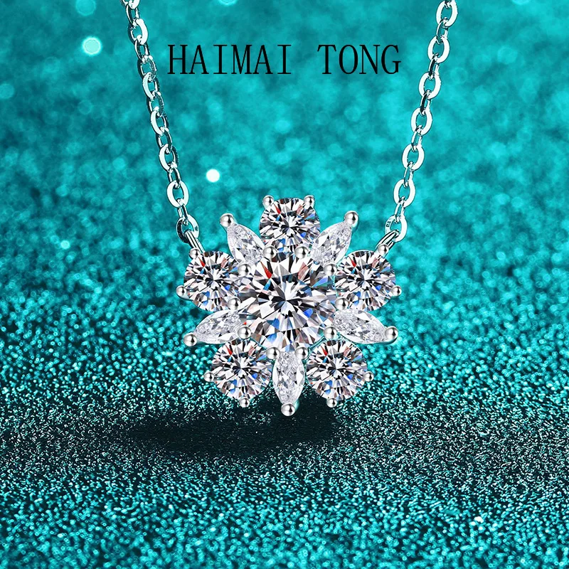 

HAIMAITONG Platinum PT950 Moissanite Necklace Sunflower Light Luxury Fashion Niche Diamond Clavicle Chain Exquisite