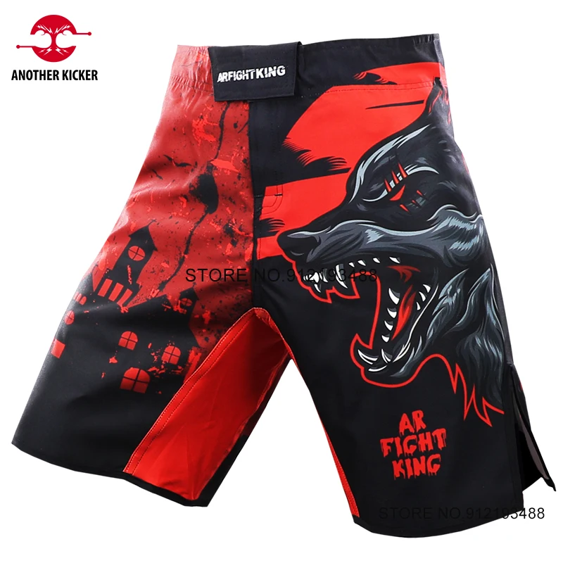 Men's MMA Shorts Grappling Fight Shorts Black Red Sublimated Wolf BJJ Jiujitsu Mixed Martial Arts Cage Fighting Kickboxing Pants