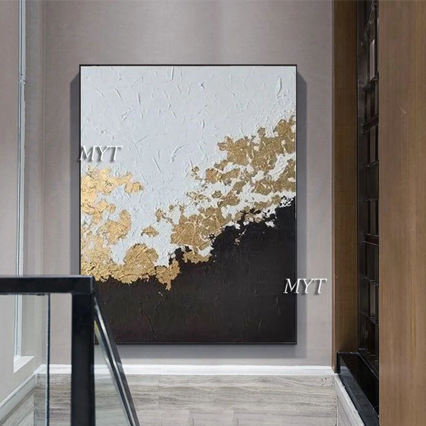 Gold Foil Simple Style Art Wall Decor Modern Abstract Black And White Picture For Living Room Unframed Ornaments Home Decoration