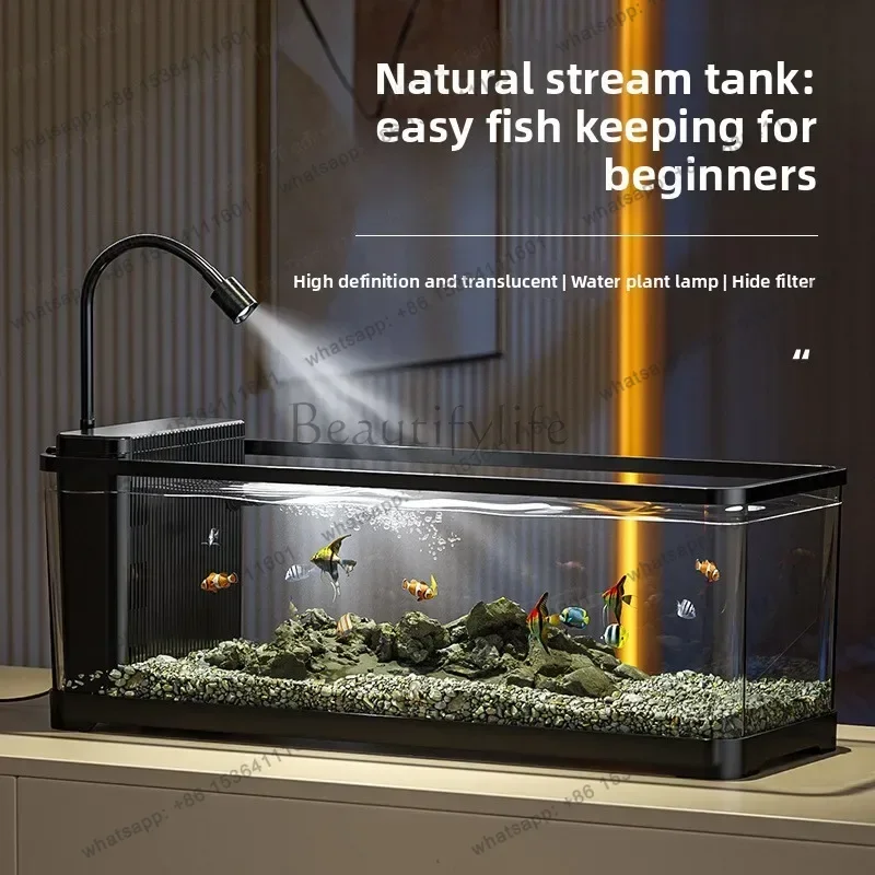 FG Stream Aquarium Acrylic Desktop Tank Eco Side-Filter Landscape Fish Tank Transparent River Simulation Modern Home Aquatic Dec