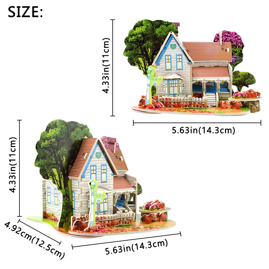 Romantic Cottage Model 3D Puzzles for Kids DIY Jigsaw Brain Games Educational Toys for 3 Years Old Gift Beautiful House Building