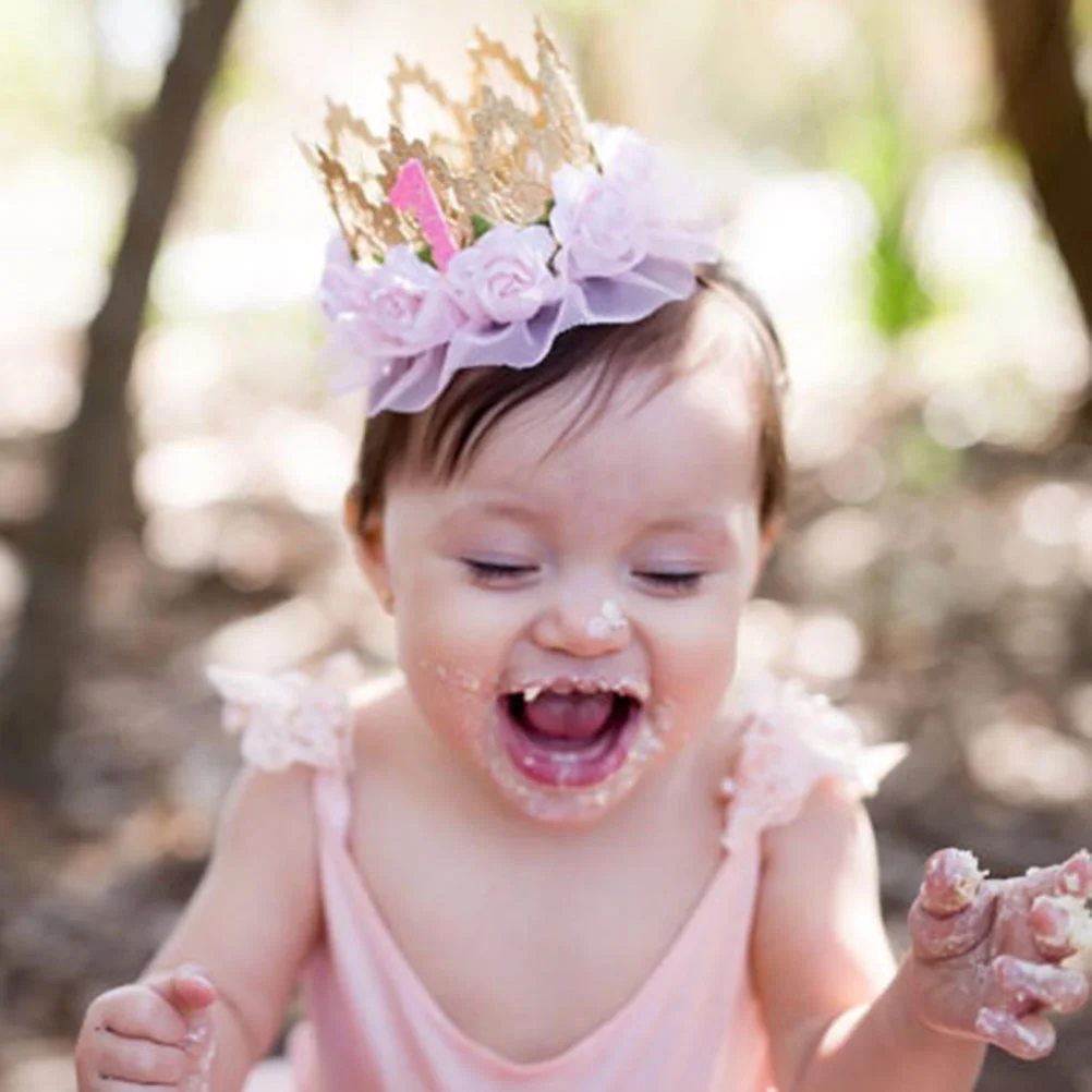 Diademas de flores de 1er cumpleaños para niños pequeños, sombreros de primera princesa, accesorios para el cabello para niñas recién nacidas