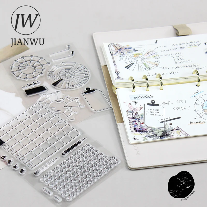 JIANWU Multifunctional Time Planning Strategy Transparent Silicone Stamp Creative DIY Journal Student Supplies Stationery