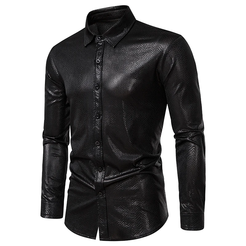 Shirt Men's Fashion Business Trend British Style Casual Snakeskin Hot Gold Stage Dress Banquet Fashion Men's Long-sleeved Shirt