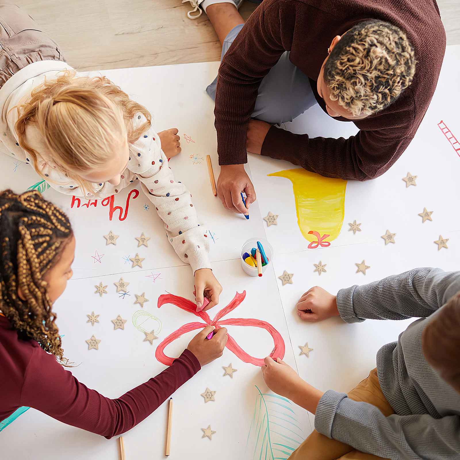 

50pcs Wooden Star Hanging Ornaments Craft Decor For Christmas Tree Natural Wood Pendant Diy Home Holiday Decoration Jewelry