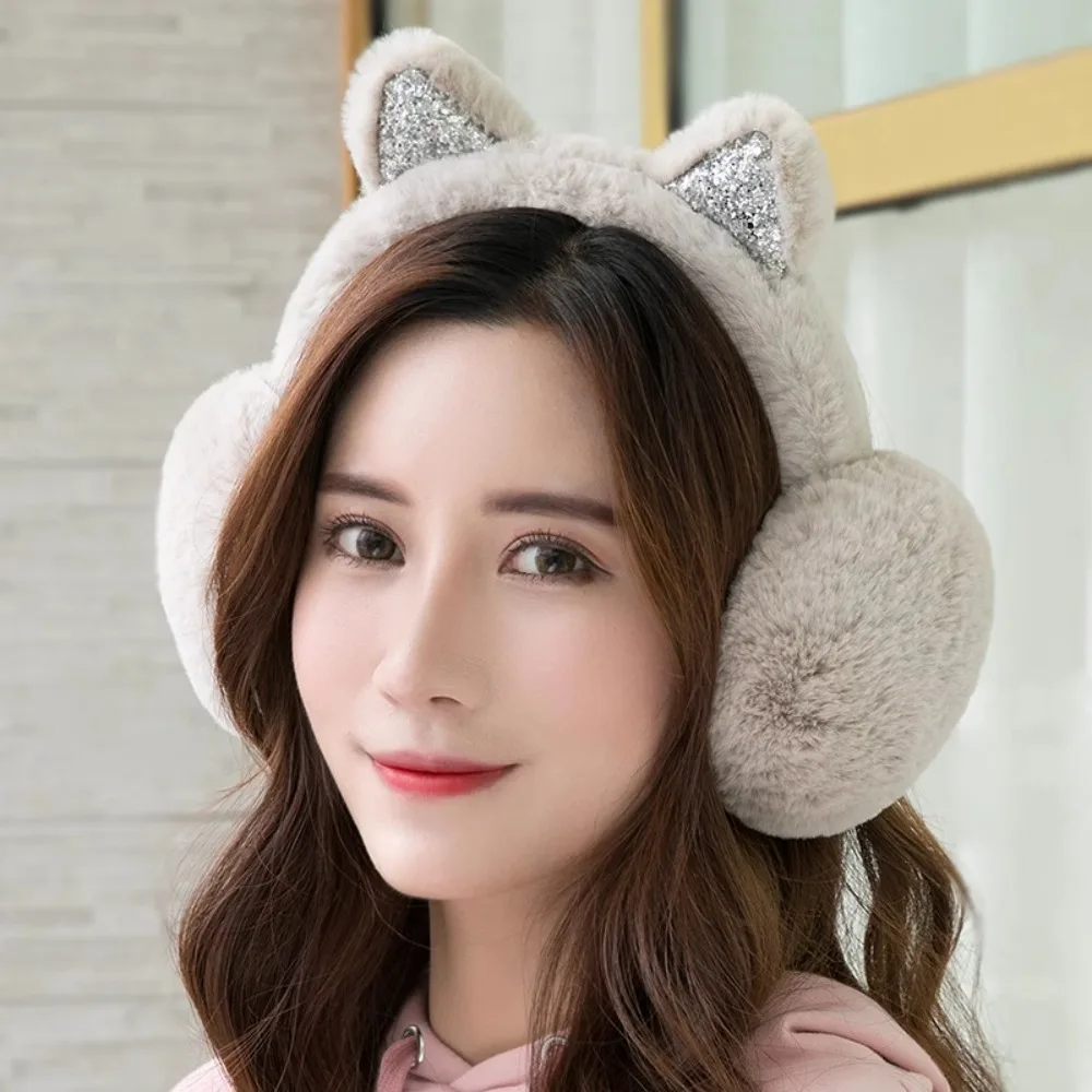 Moda Plush Ear Muff para Proteção Fria, Glitter Cat Ear, mais quente, manter aquecido, inverno