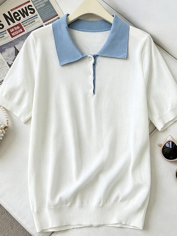 

plus Size Summer New Women's T-Shirt Collar Knitted Short Sleeve Loose Fit Breathable Korean Style Casual Wear