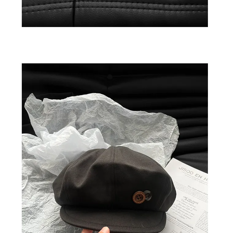 Retro Einfaches Knopfdesign Achteckige Newsboy-Mützen für Frauen Herbst Winter Tägliche Freizeit Vielseitig Gesichtsbetonend Kleine Literarische Baskenmütze – Detail 13