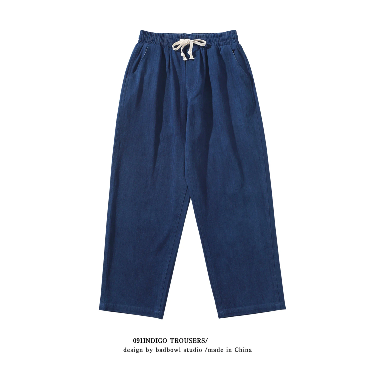 Indigo Blue Dyed Trousers Men's Summer Classic Herringbone Twill Loose Trousers Wide-Leg Trousers Cotton Washed Overalls
