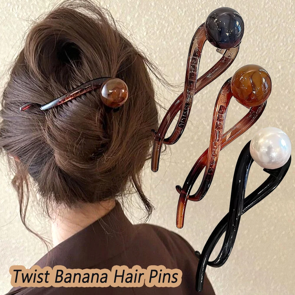

French Styles Banana Hair Clips Non Slip Twist Flat Pearl Charms Barrettes For Women Girls Ponytail Holder Bun Summer Headwear