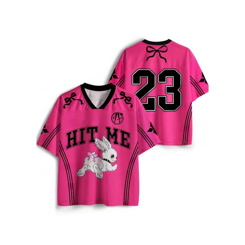 

Новая спортивная футболка с коротким рукавом 2026 года, футболка с V-образным вырезом, спортивная модная футболка Y2K с 3D-принтом, быстросохнущая, из джерси