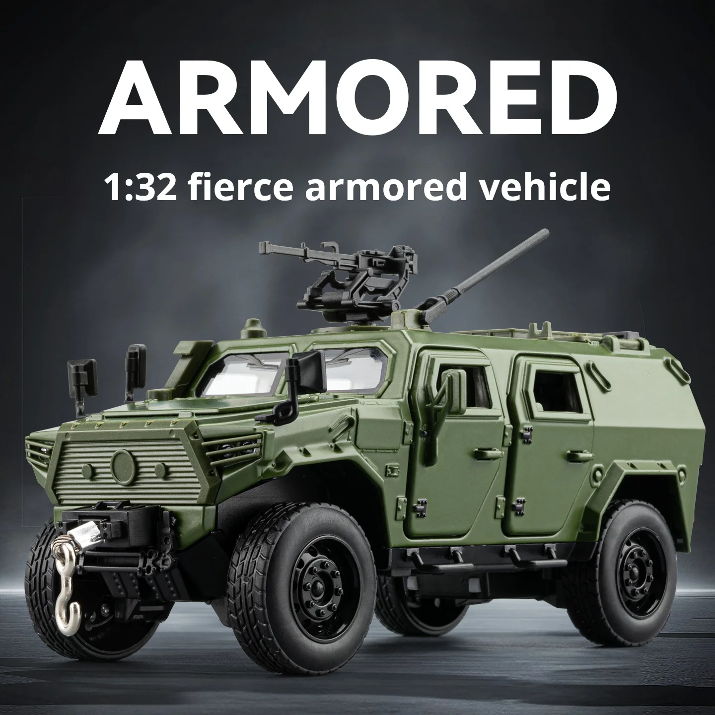 

1/32 Dongfeng Mengshi Simulation Alloy Military Off-Road Armored Vehicle Model Pull Back Collectible Desktop Ornament