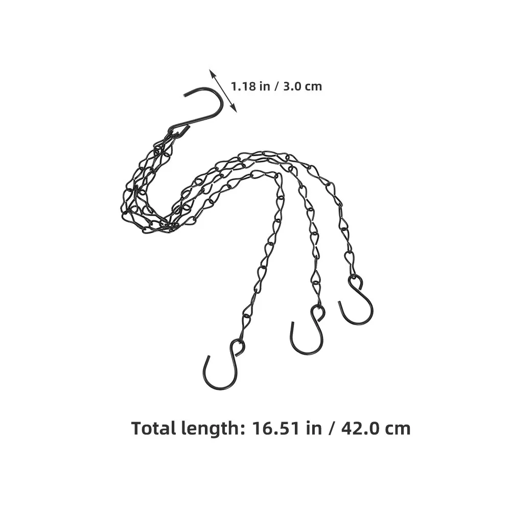 3Pcs Black Metal Flower Basket Hanging Chain Set 16.5inch 3-Point for Indoor Outdoor Use Garden Patio Lamp Decor Planter Hanger