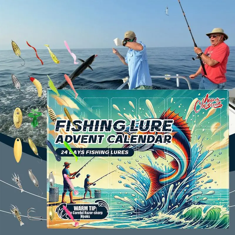 Merry Christmas Fishing Advent Calendar Bright Color Countdown Calendar Fishing Accessories Lures Set For Adult Men Teen Boys