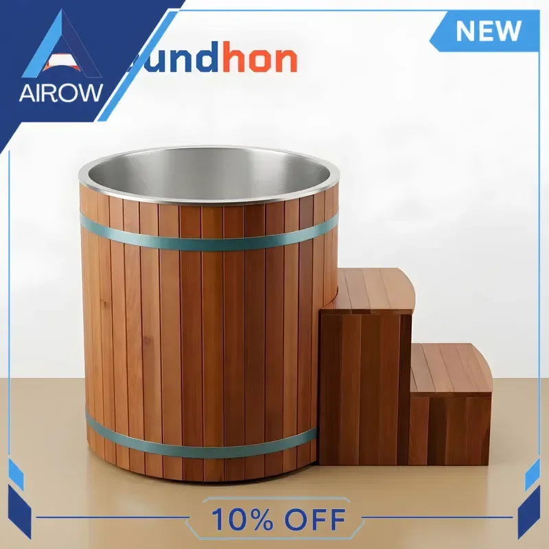 for Soundhon Luxury Red Cedar Wood Cold Plunge Tub 304 Stainless Steel Liner Ice Bath Barrel with Ladder Outdoor Recovery