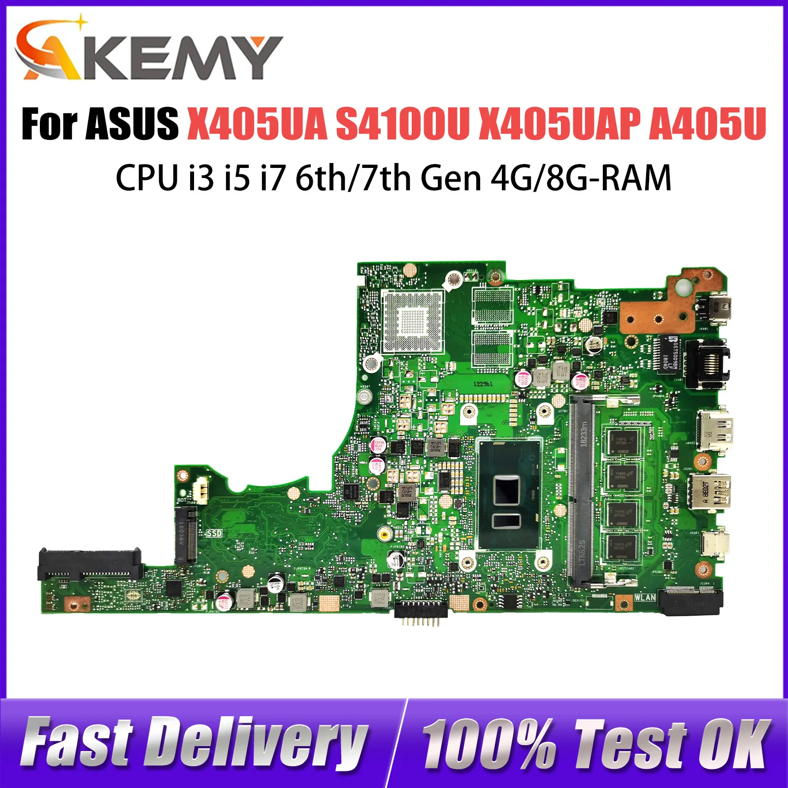 X405UA For Asus S4100U X405UAP X405UR X405UB A405U V405U S405U K405U X405UQ Mainboard CPU i3 i5 i7 6th/7th Gen 4G/8G-RAM