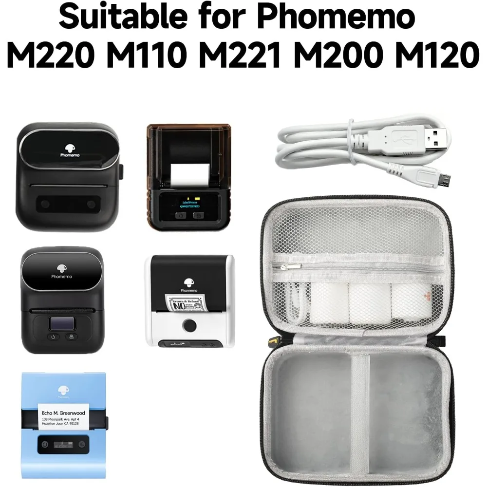 Label Printer Case Compatible Phomemo M220 M110 M221 M120 M200 Niimbot B1 B21 Portable Label Maker Holder Case Mesh Pocket