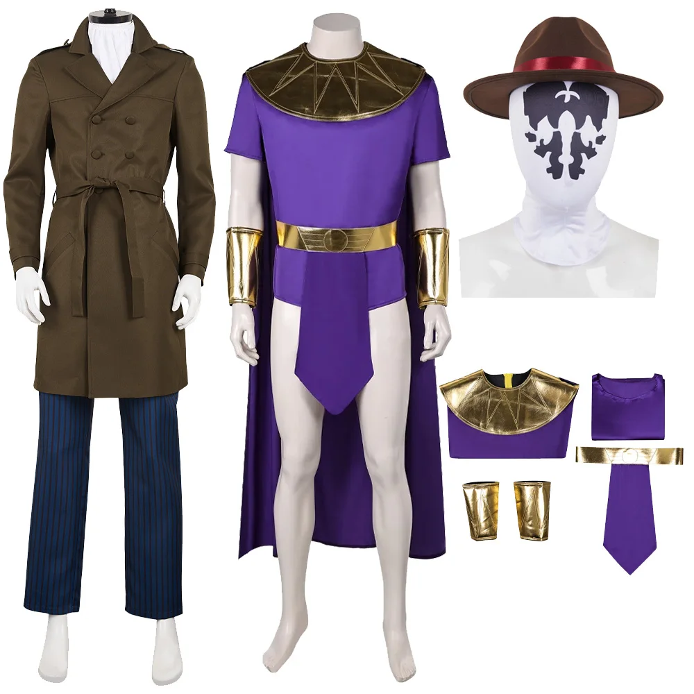 Moloch Rorschach Cosplay Costume Movie Watchman Chapters Roleplay Purple Suit Men Cloak Outfits Halloween Carnival Party Clothes