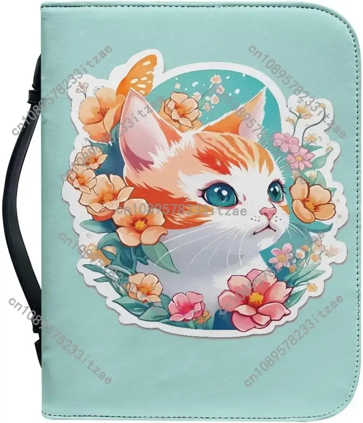 غطاء حماية لطيف على شكل قطة من الكتاب المقدس للنساء والفتيات مصنوع من الجلد مع حقيبة بمقبض بسحاب ناعم وحقيبة كتاب جلدي متعددة الوظائف #1