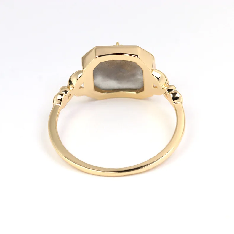 Japanese retro style antique series jewelry S925 silver plating K gold natural gray blue light labradorite ring