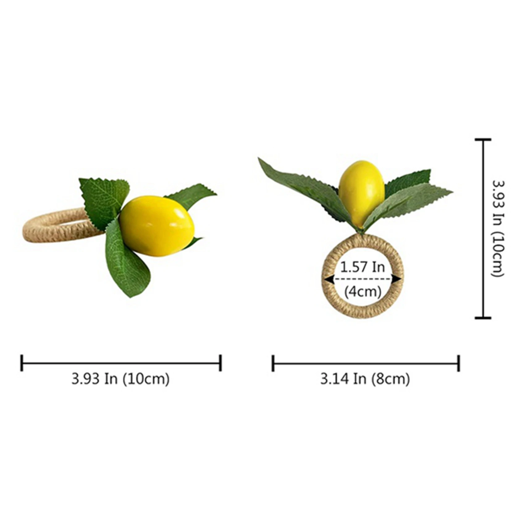 HLZS-10X Lemon Napkin Rings Set,Lemon Vine Napkin Rings,Dinning Table Setting Napkin Holder For Dining Table,Holiday Decor