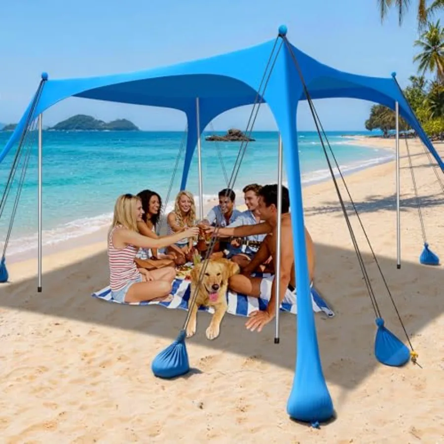 

Beach Tent Sun Shelter 11x10FT Beach Tents Shade Canopy with 12 Sandbags UPF 50+ Beach Shade Canopy Outdoor Tent Sun Shelters L