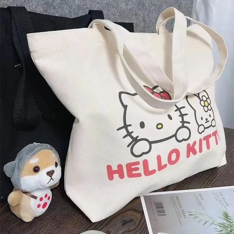 Hello Kitty Kawaii Sanrio Anime Canvas Bag Custom Tote New Cute Cartoon Kt Cat Large Capacity Fashion Bag Toys for Girls