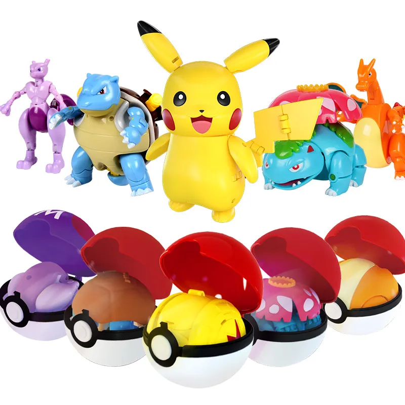 Pokemon Figure Pokeball Box Original Pikachu Deformation Toy Anime Figure Charizard  Pocket Monster Model Children Birthday Gift