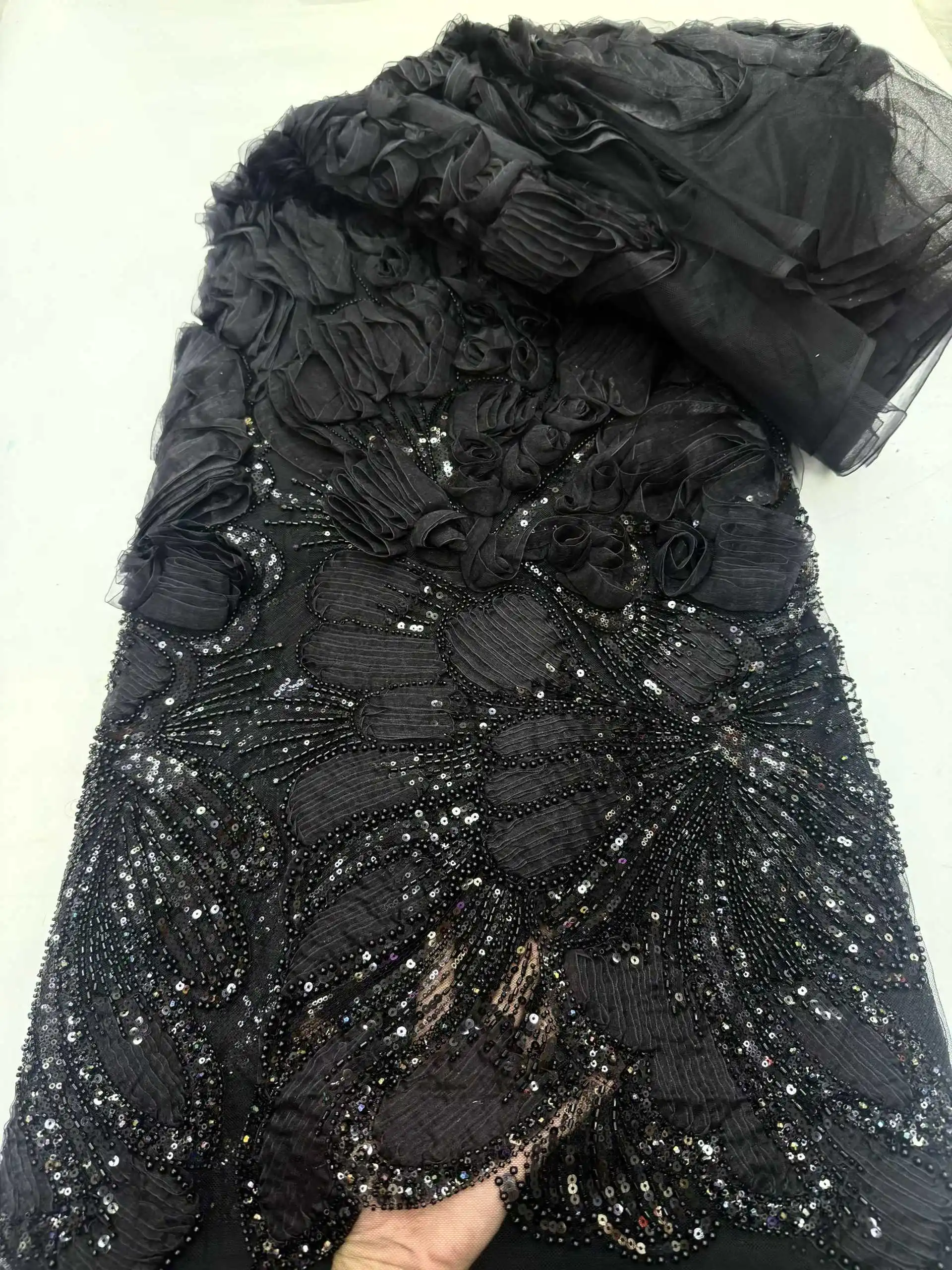 فاخر النيجيري الأفريقي الفرنسي شبكة مطرز ثلاثية الأبعاد الترتر أقمشة الدانتيل شمسيّة دانتيل عالية الجودة للنساء فساتين الحفلات المسائية 2026 نمط