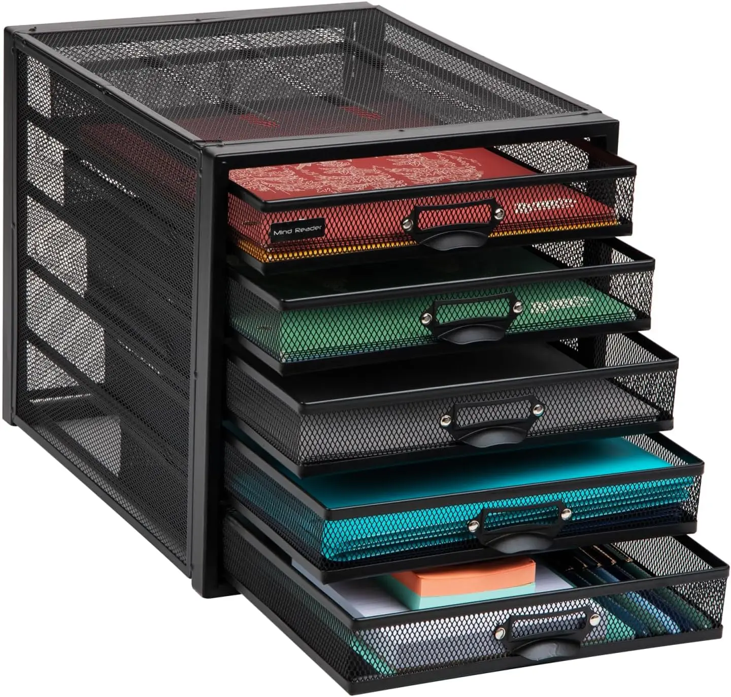 

File Storage Drawers, Desk Organizer, Multi-Purpose, Crafts, Office, Metal Mesh, 11"L x 14"W x 11"H, Black, 5 Drawer