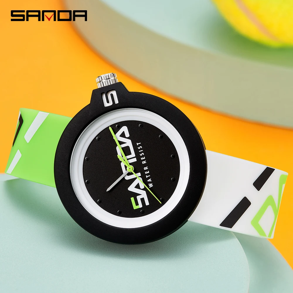 SANDA Brand Green White Silicone Watches Student Women Men Sport Quartz Watch Couple Ultra Slim Casual Watch Relojer Feminino