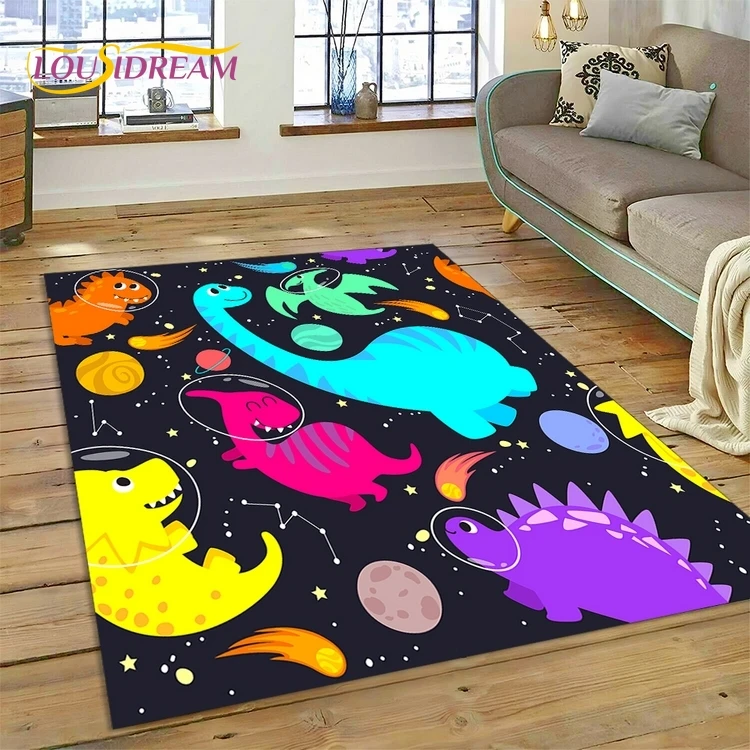 

3D Cute Dino Cartoon Dinosaur Space Carpet Rug for Bedroom Living Room Home Sofa Decoration,Children Game Large Decor Floor Mat