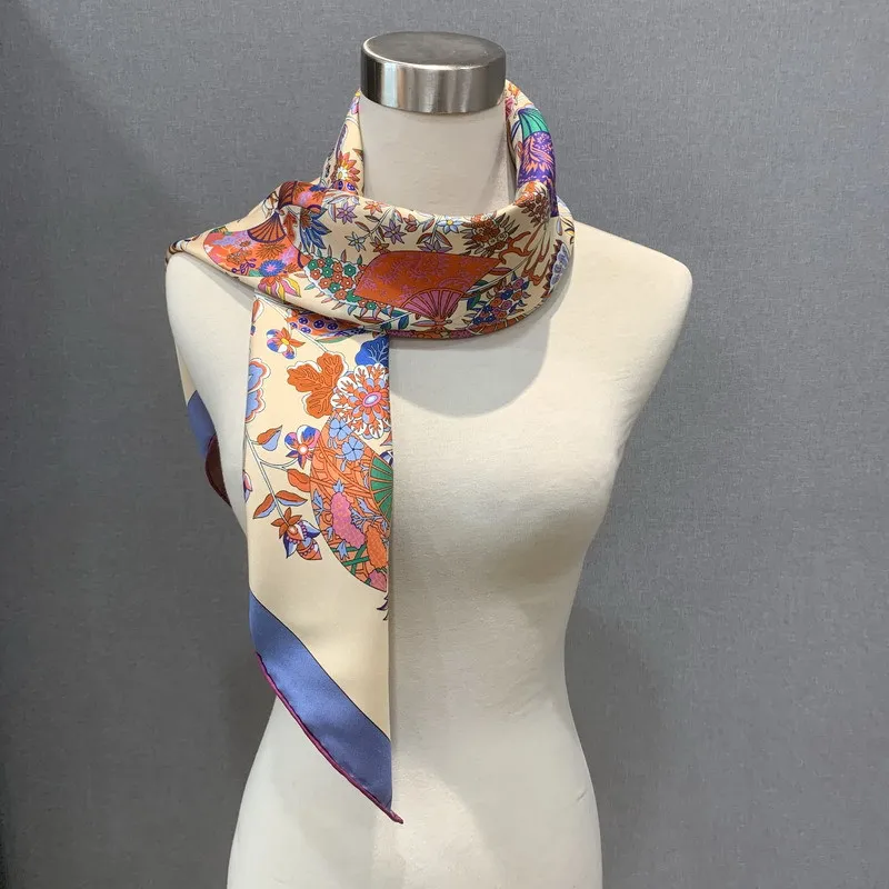 88×88cm 18MM 100% Silk Twill Scarf For Women Luxury Brand Double Sides With Different Design Square Size Shawls And Wraps Autumn