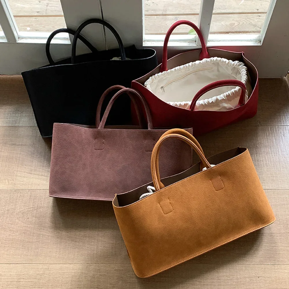 

Korean New Suede Handbag Retro Red Top Handle Bag Vintage Shoulder Bags Female Chic Purse Ladies Shopping Commuter Bag Gift