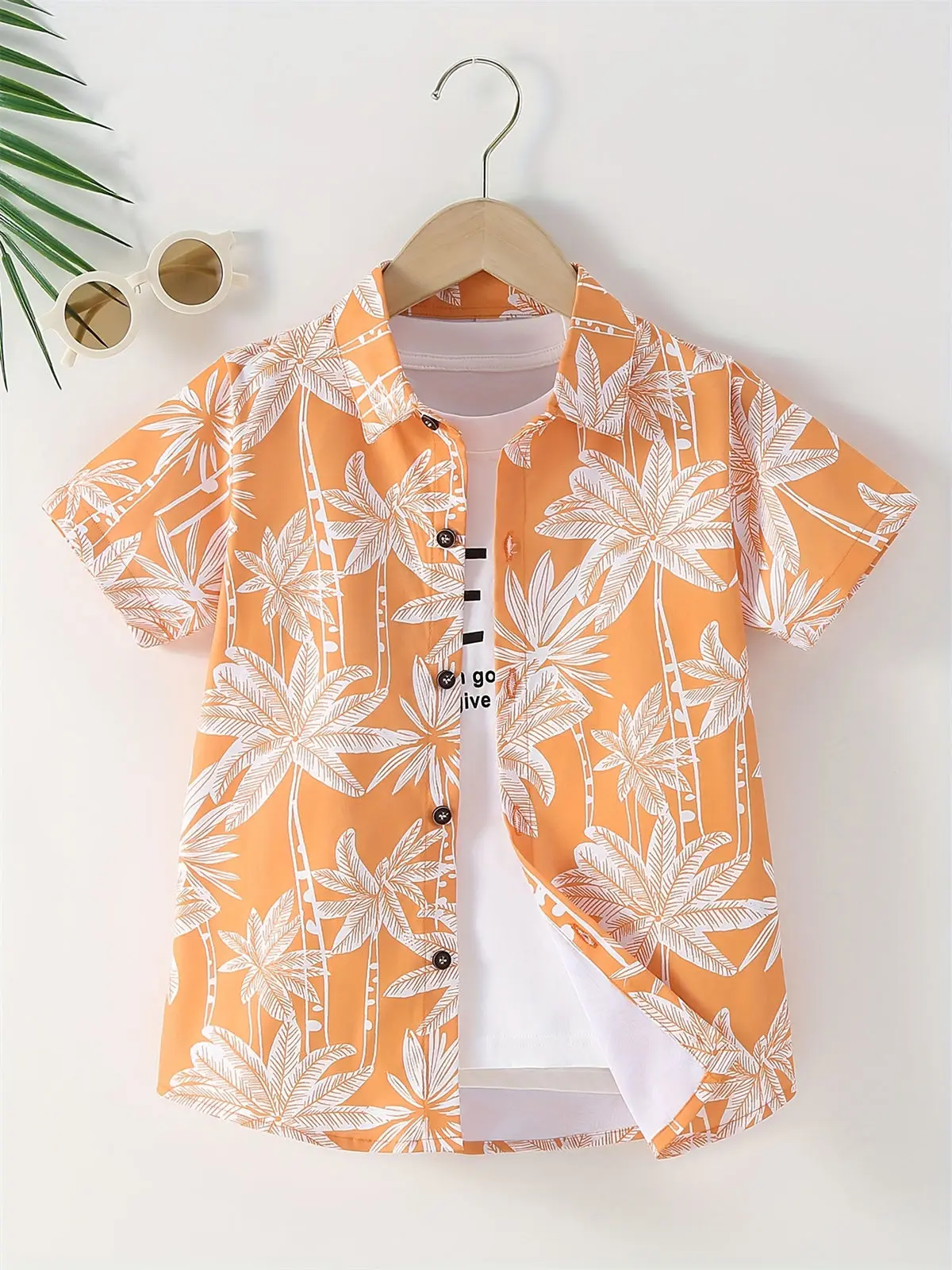 Funny Shirts for Boys Trendy Shirts Coconut Tree Pattern Print Short Sleeve Tee Turn-Down Shirts Hawaiian Beach Casual T-Shirts