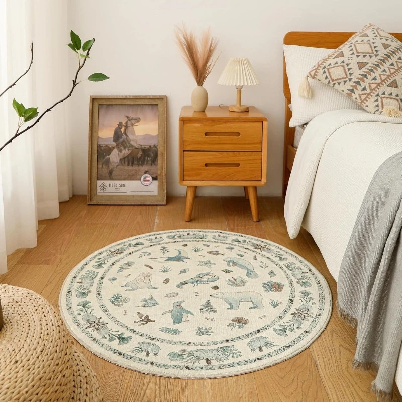 

Round Living Room Carpet Stylish Simple Animal Flower Bedroom Soft Rugs Thick Home Decoration Coffee Table Mat 러그 Alfombra Tapis