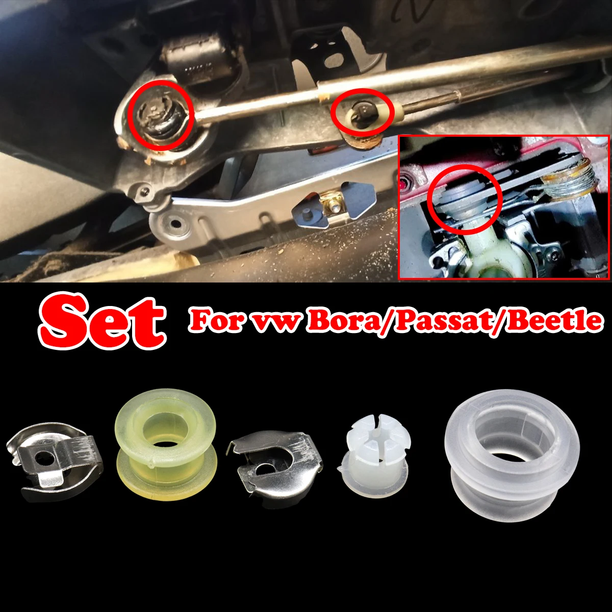 

5Pc Bushing fix For VW Beetle 1999-2019 Passat Bora Golf MT Gearbox Repair Kit Shifter Cable End Linkage Sleeve Selector Lever