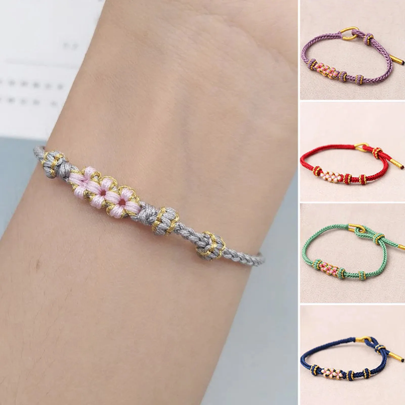 Peach-Blossom Adjustables Braideds Bracelet Elegant Lightweight Wristbands Birthday Christmas Gift