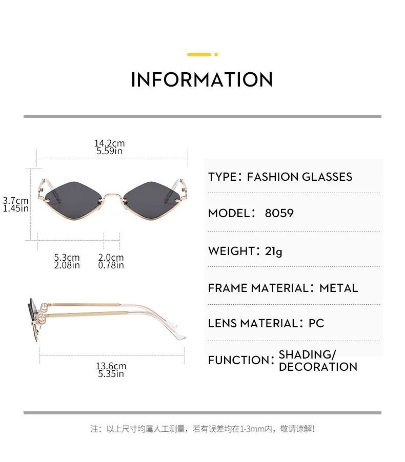 Mode Kleine Polygonale Sonnenbrille Frauen Marke Metall Halb Rahmen Gläser Damen Hipster Sexy Cat Eye Shades Vintage – Detail 6