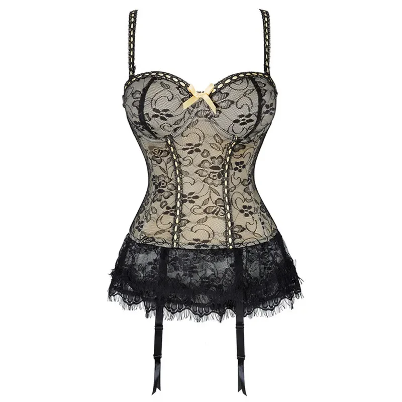 Sexy Bustier and Corset Women Lingerie Lace Gothic Corsets Female Floral Corselet Overbust Push Up Corset Dress With Strap