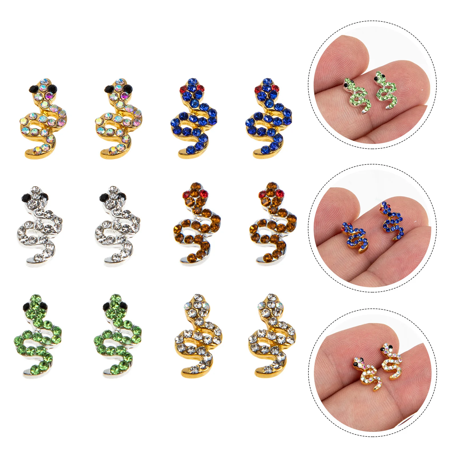 

12Pcs Nail Gems Snake Style DIY Nail Art Supplies for Salon Home Use Natural Artificial Nails Rhinestones Manicure Decor