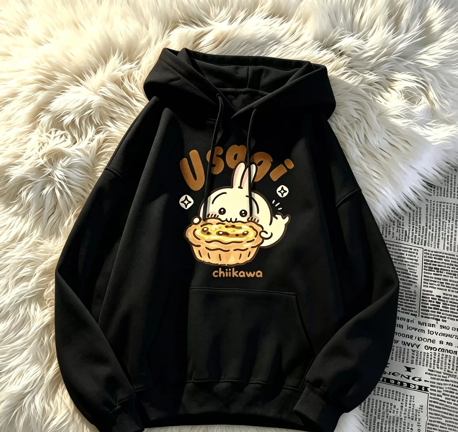 Chiikawa Usagi Cute Kawaii Cartoon Japanese Dessert Hoodie Men's Women's Retro Cool Graphic Print Oversized Pullover Sweatshirt