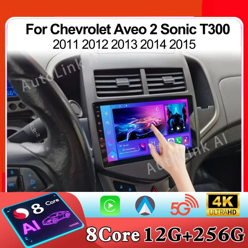 Radio Estéreo para Auto con Android 16 para Chevrolet Aveo 2 Sonic T300 2011 2012 2013 2014 2015, Carplay Inalámbrico, Reproductor Multimedia, Video, GPS