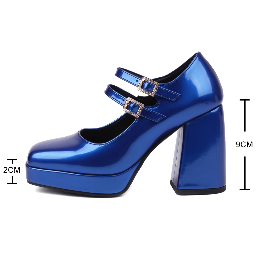 Simple French Platform Pumps Womens High Heels New 2023 Patent Leather Shoes Women Retro Thick Heel  Mary Janes Femme Zapatos