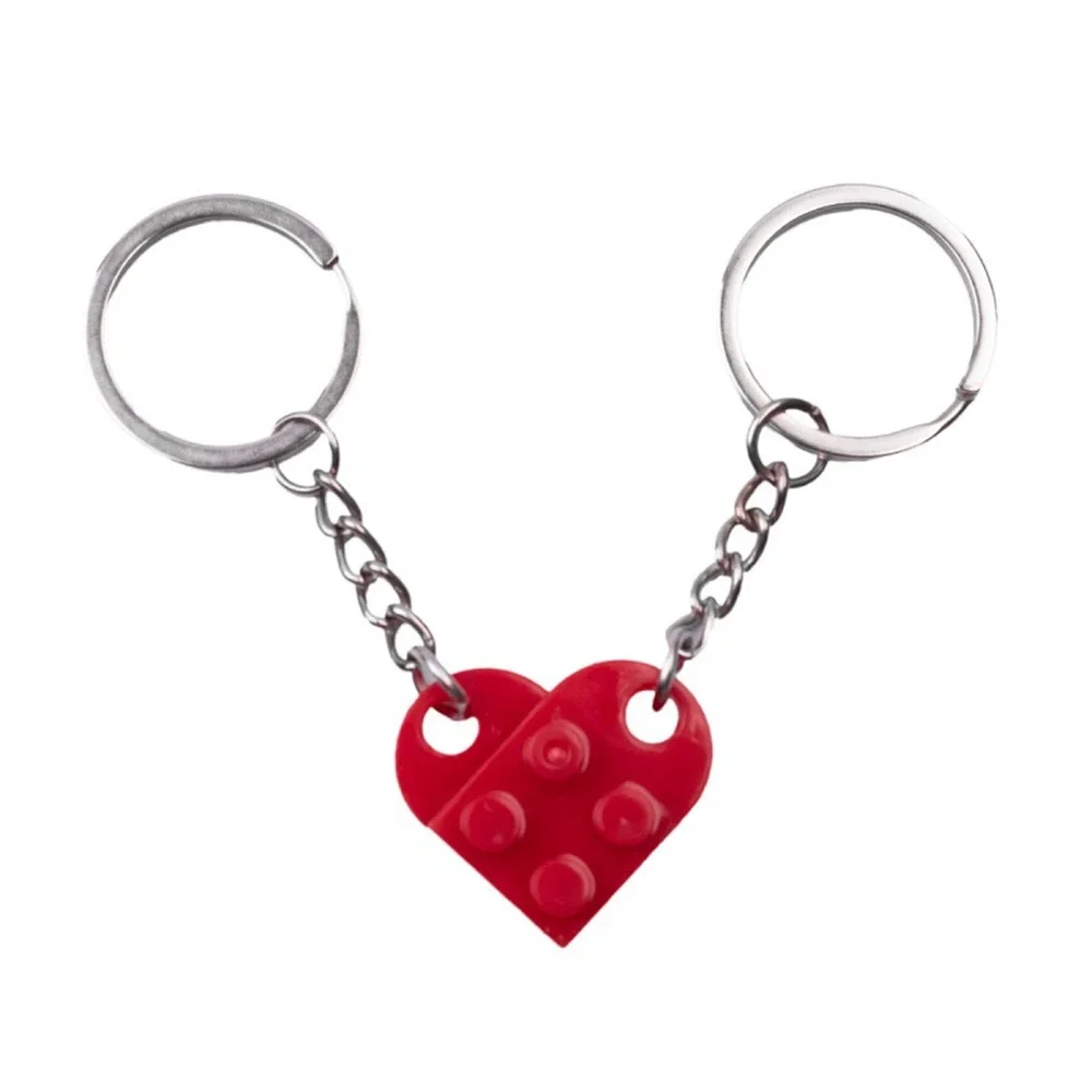 New Brick Keychain for Couples Friendship 2pcs Matching Heart Colorful Keyring Set for Girlfriend Boyfriend Valentine's Day Gift