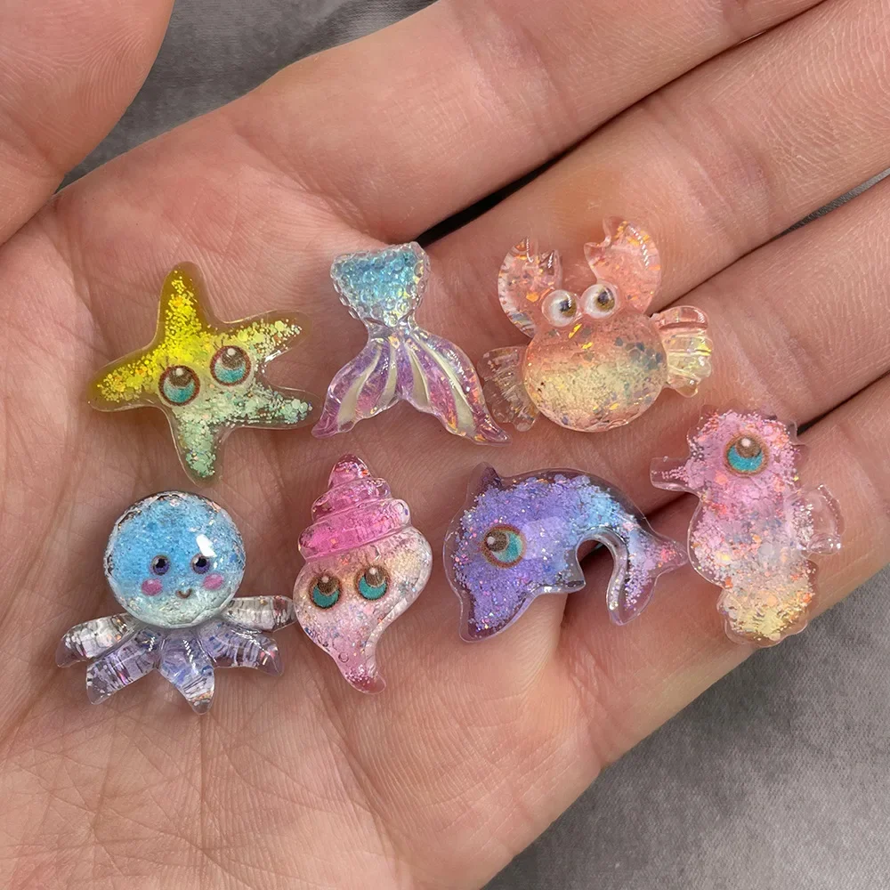 

10pcs Colorful Ocean Animal Series Flatback Cabochons Scrapbooking Embellishments Phone Charm Figurine Scrapbook Crafts DIY